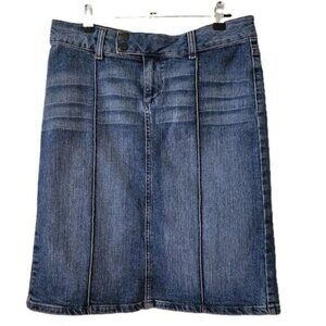 Mavi Ariana Denim Skirt US S Blue Pintuck Midi Back Slit Zip Fly Stretch Preppy